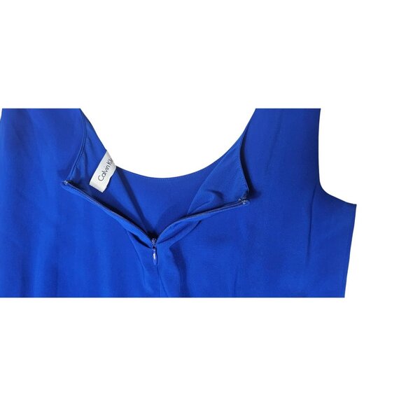 Calvin Klein Sleeveless Scoop Neck Pleated Chiffon Dress Blue - Picture 8 of 10